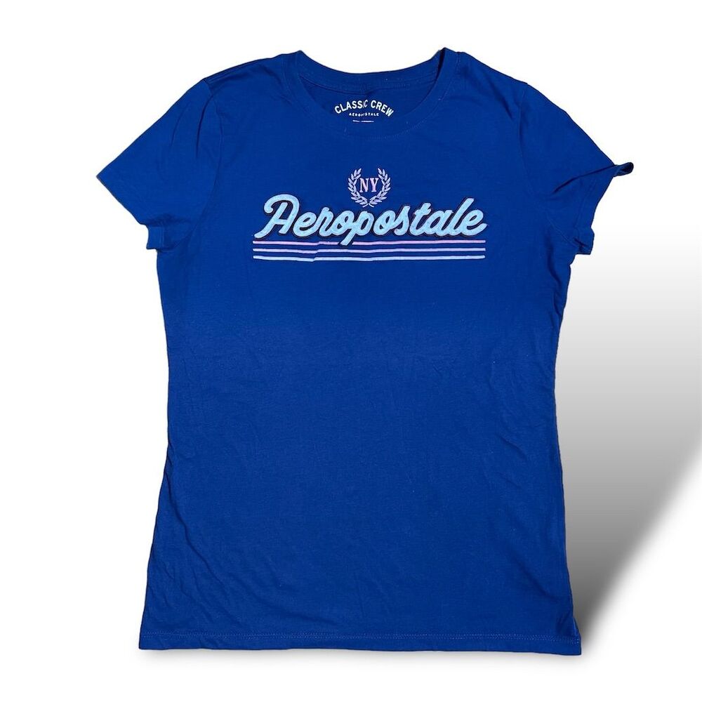 Aéropostale Women's Blue Crew Neck T-Shirt Size Large Short Sleeve